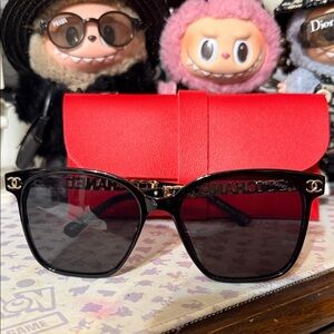 Black Sunglasses with Red Case